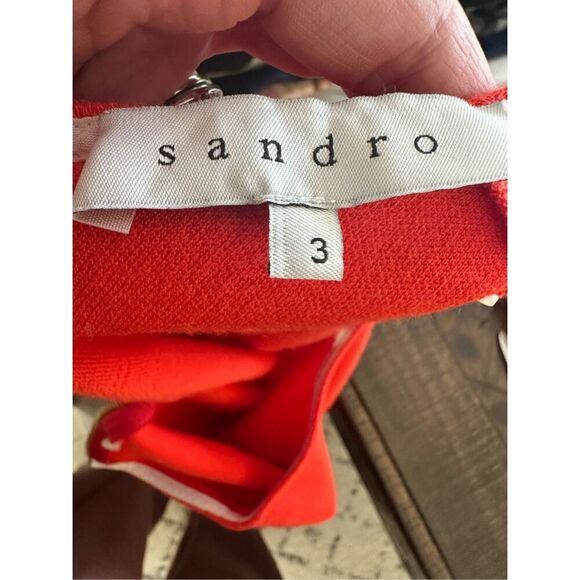 Sandro Red Wool Blend Long Sleeve Top With Denim Pop Size 8 - Picture 4 of 6